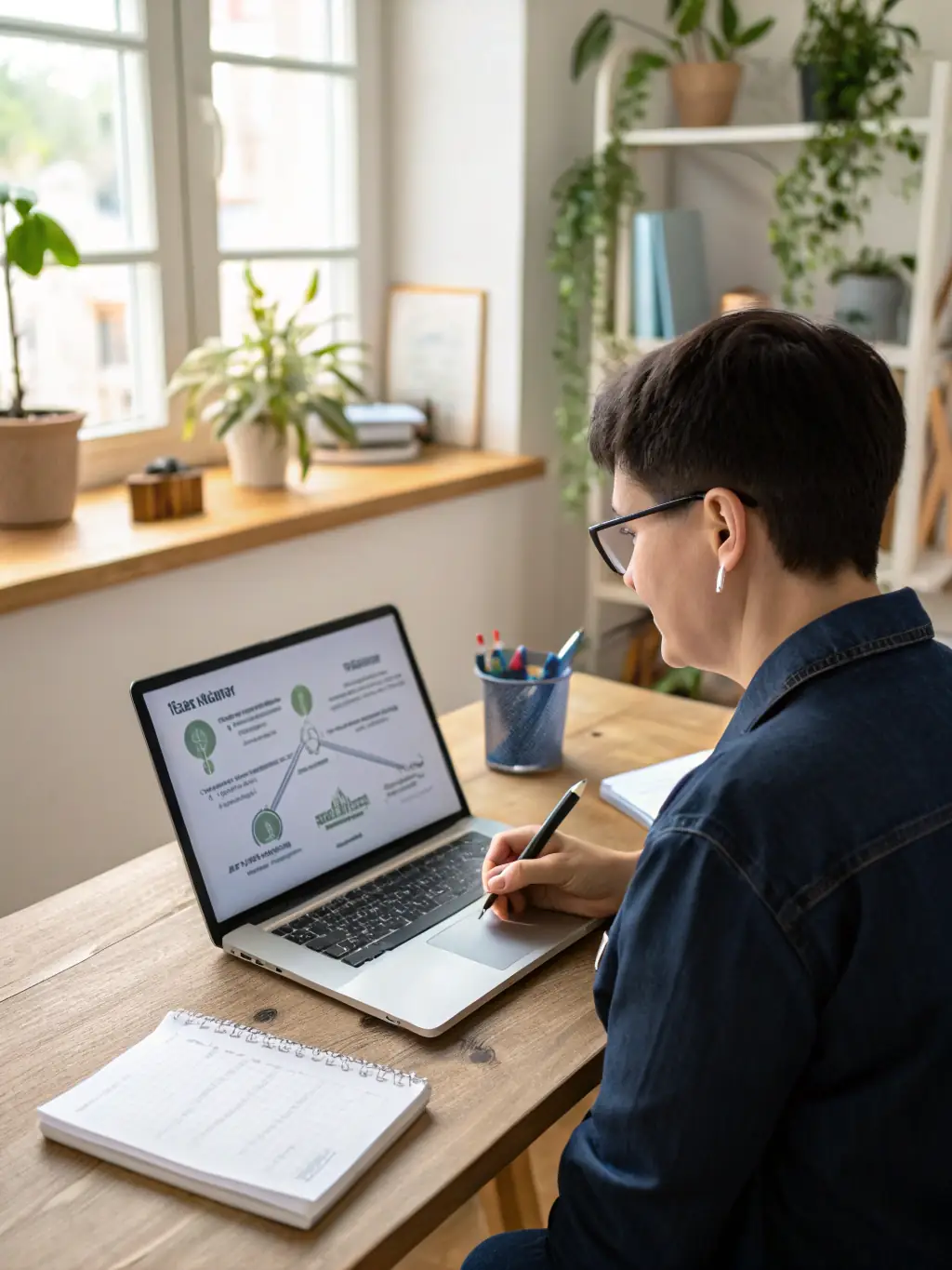 A person taking a career assessment test with a coach present, in a modern office setting, emphasizing the analytical aspect of career planning.